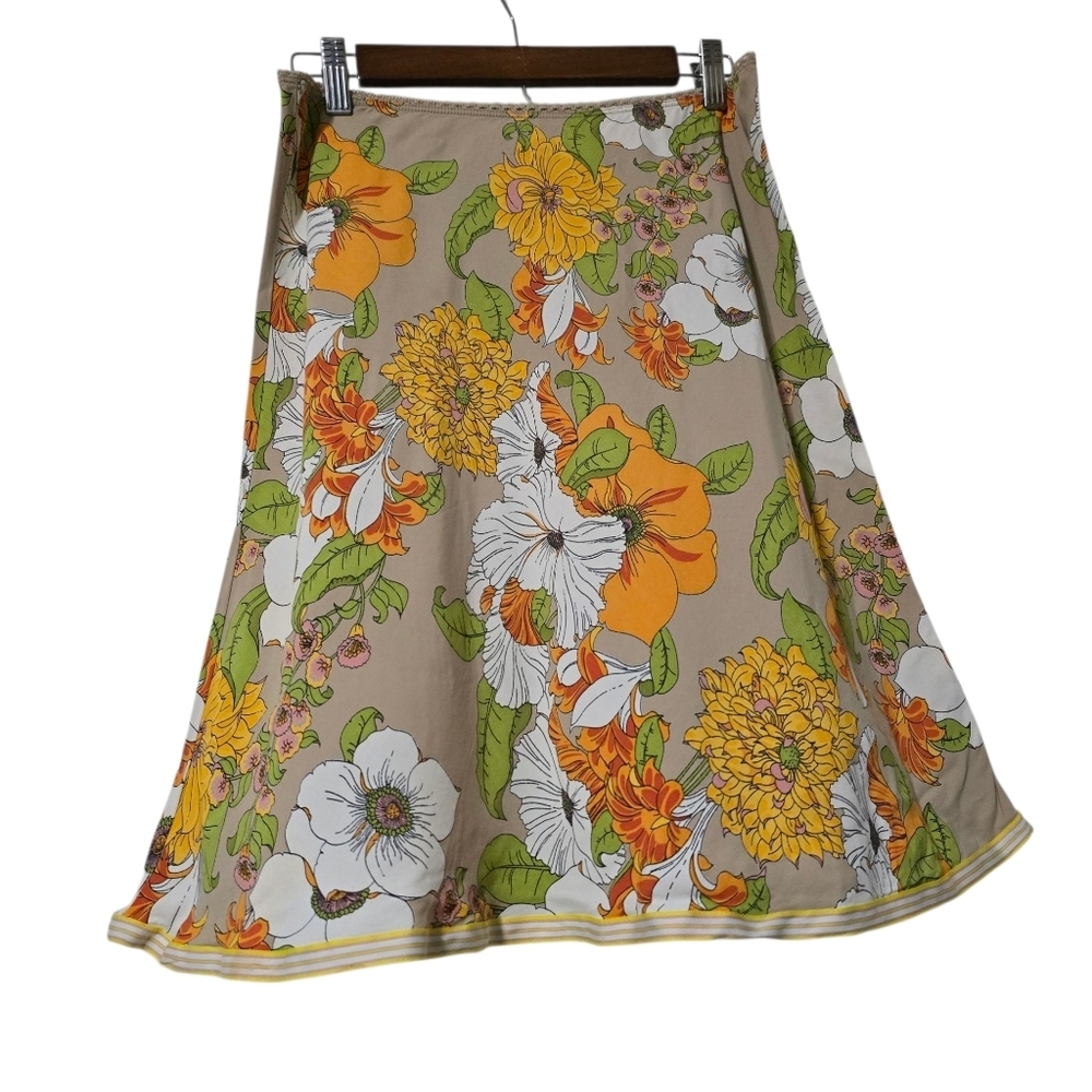 Vintage Retro 70s Floral A-Line Skirt Orange Green Boho Size 14-20W - Picture 5 of 5